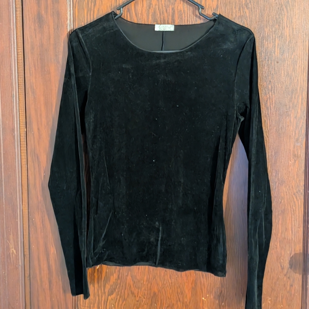 Intimately Free People Black Long Sleeve Velvet Top Size Small